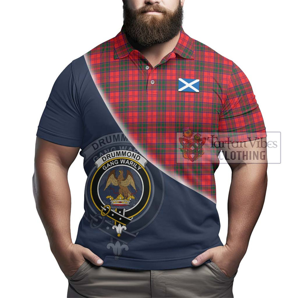 Drummond Modern Tartan Polo Shirt with Personalised National Flag and Family Crest Half Style - Tartanvibesclothing Shop