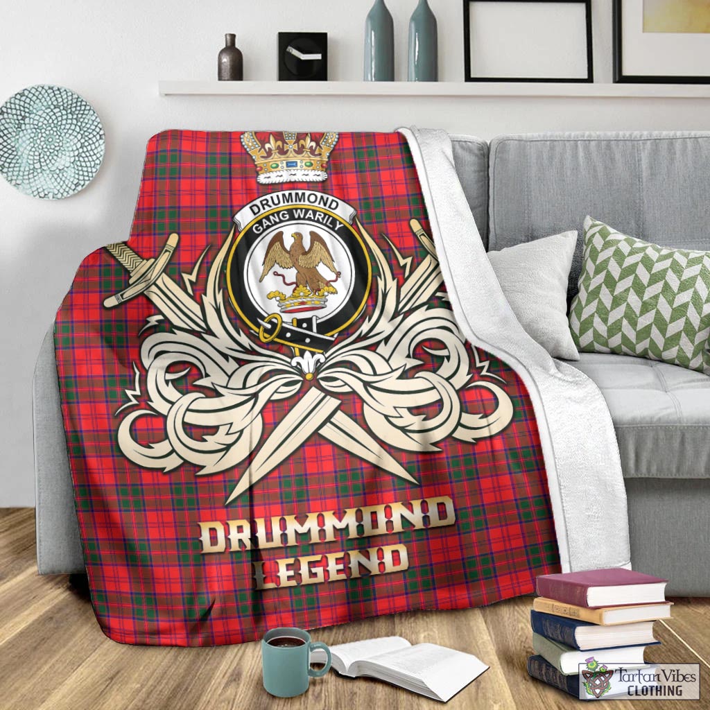 Tartan Vibes Clothing Drummond Modern Tartan Blanket with Clan Crest and the Golden Sword of Courageous Legacy