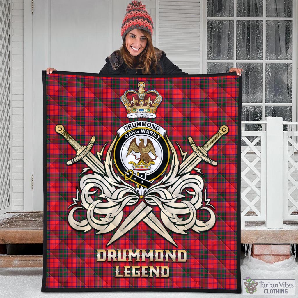 Tartan Vibes Clothing Drummond Modern Tartan Quilt with Clan Crest and the Golden Sword of Courageous Legacy