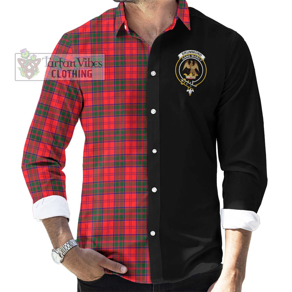 Drummond Modern Tartan Long Sleeve Button Shirt with Family Crest and Half Of Me Style - Tartanvibesclothing Shop