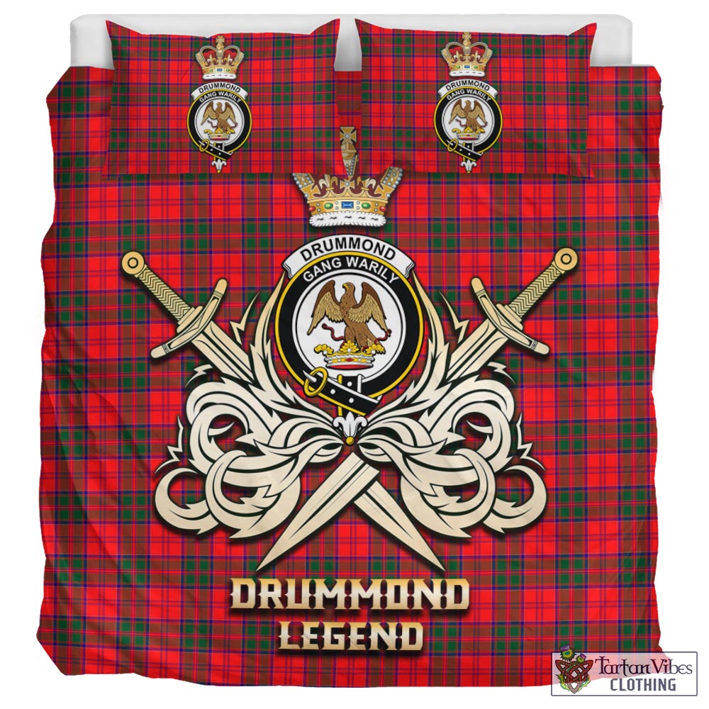 Tartan Vibes Clothing Drummond Modern Tartan Bedding Set with Clan Crest and the Golden Sword of Courageous Legacy