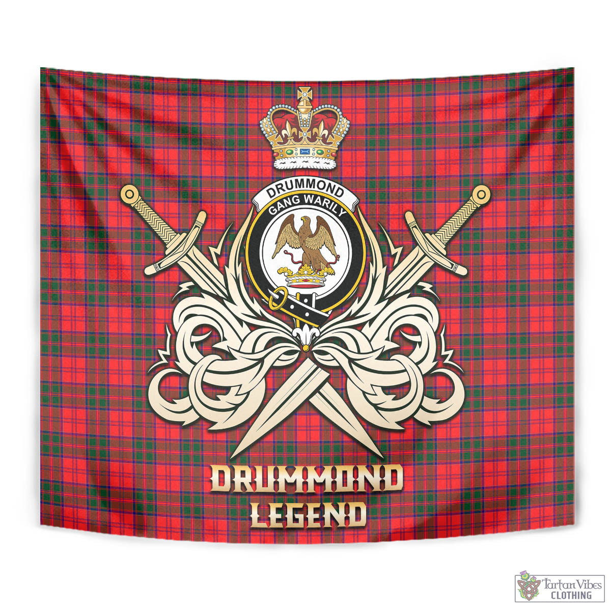 Tartan Vibes Clothing Drummond Modern Tartan Tapestry with Clan Crest and the Golden Sword of Courageous Legacy