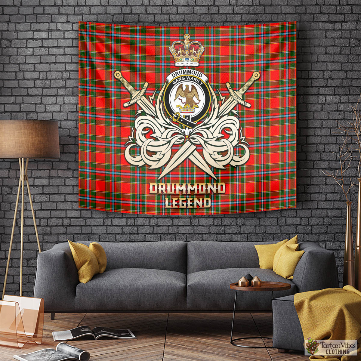 Tartan Vibes Clothing Drummond of Perth Tartan Tapestry with Clan Crest and the Golden Sword of Courageous Legacy