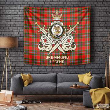 Drummond of Perth Tartan Tapestry with Clan Crest and the Golden Sword of Courageous Legacy