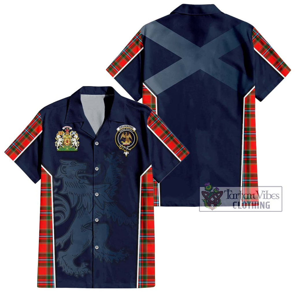 Drummond of Perth Tartan Short Sleeve Button Shirt with Family Crest and Lion Rampant Vibes Sport Style Kid - Tartan Vibes Clothing