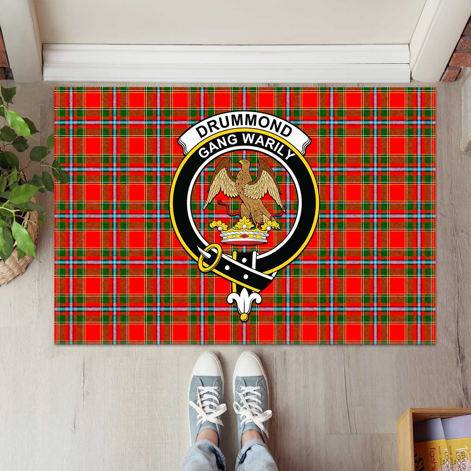 Drummond of Perth Tartan Door Mat with Family Crest - Tartanvibesclothing