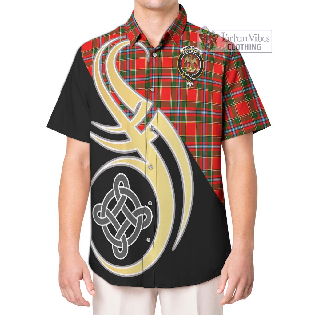 Drummond of Perth Tartan Short Sleeve Button Shirt with Family Crest and Celtic Symbol Style Kid - Tartan Vibes Clothing