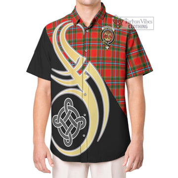 Drummond of Perth Tartan Short Sleeve Button Shirt with Family Crest and Celtic Symbol Style