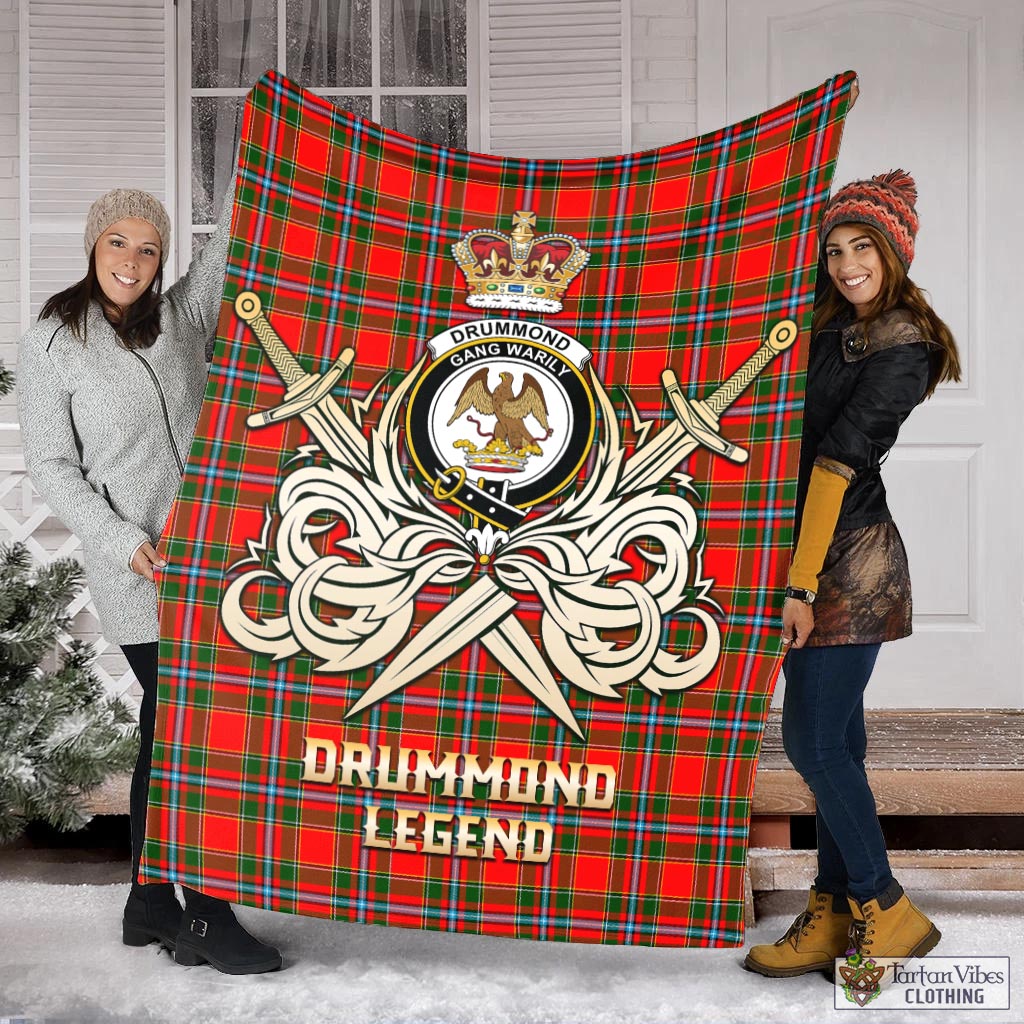 Tartan Vibes Clothing Drummond of Perth Tartan Blanket with Clan Crest and the Golden Sword of Courageous Legacy