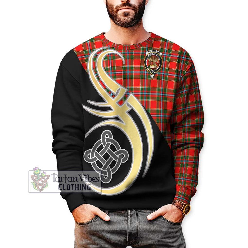 Drummond of Perth Tartan Sweatshirt with Family Crest and Celtic Symbol Style Unisex - Tartan Vibes Clothing