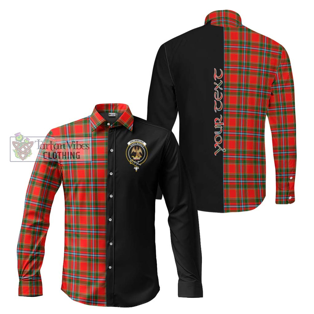 Drummond of Perth Tartan Long Sleeve Button Shirt with Family Crest and Half Of Me Style Men's Shirt S - Tartanvibesclothing Shop