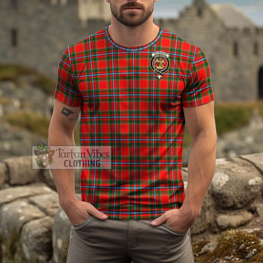 Drummond of Perth Tartan Cotton T-Shirt with Family Crest Men's Shirt - Tartanvibesclothing Shop