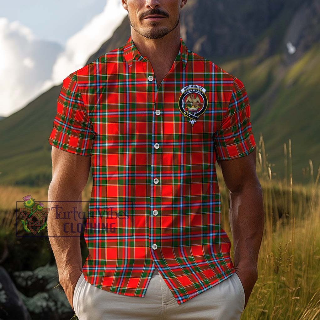 Drummond of Perth Tartan Cotton Hawaiian Shirt with Family Crest Adult - Tartan Vibes Clothing