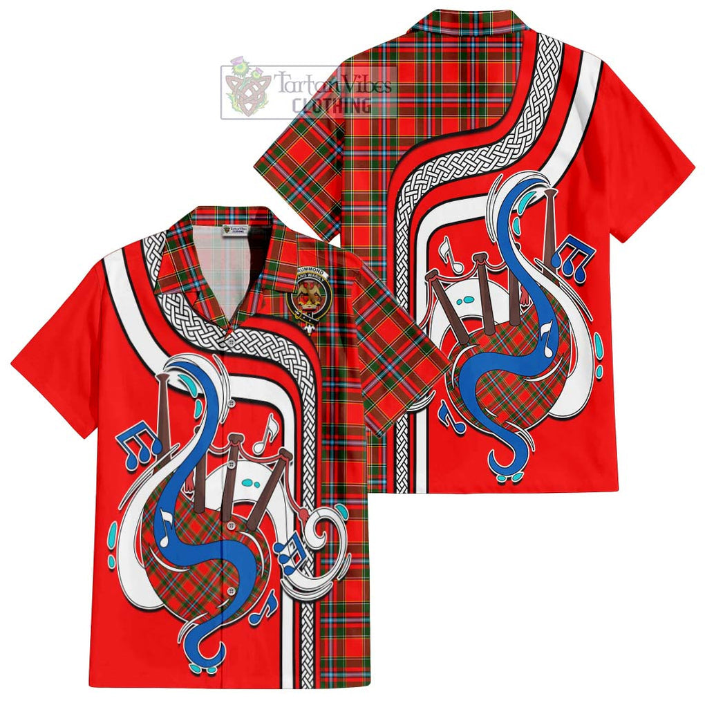 Drummond of Perth Tartan Short Sleeve Button Shirt with Epic Bagpipe Style Kid - Tartanvibesclothing Shop