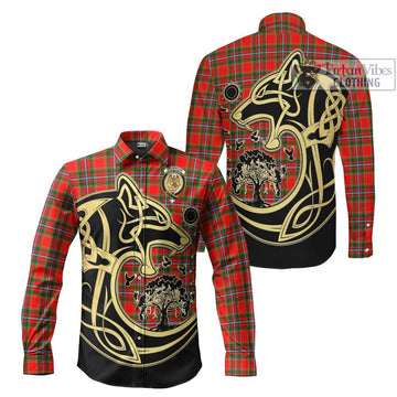 Drummond of Perth Tartan Long Sleeve Button Shirt with Family Crest Celtic Wolf Style