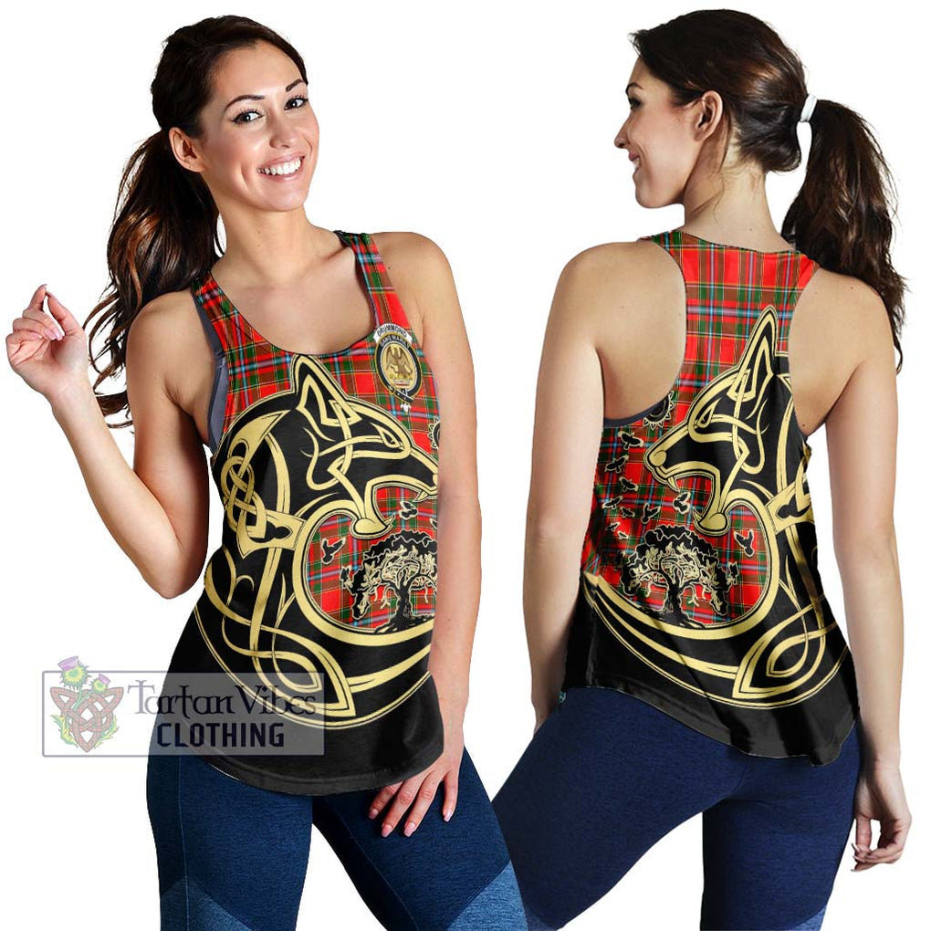 Drummond of Perth Tartan Women's Racerback Tanks with Family Crest Celtic Wolf Style 4XL - Tartan Vibes Clothing