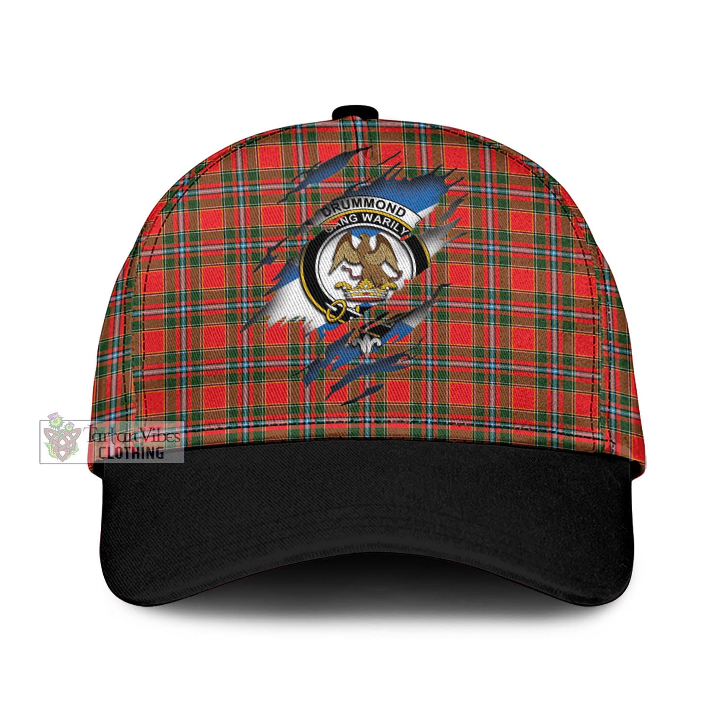 Tartan Vibes Clothing Drummond of Perth Tartan Classic Cap with Family Crest In Me Style