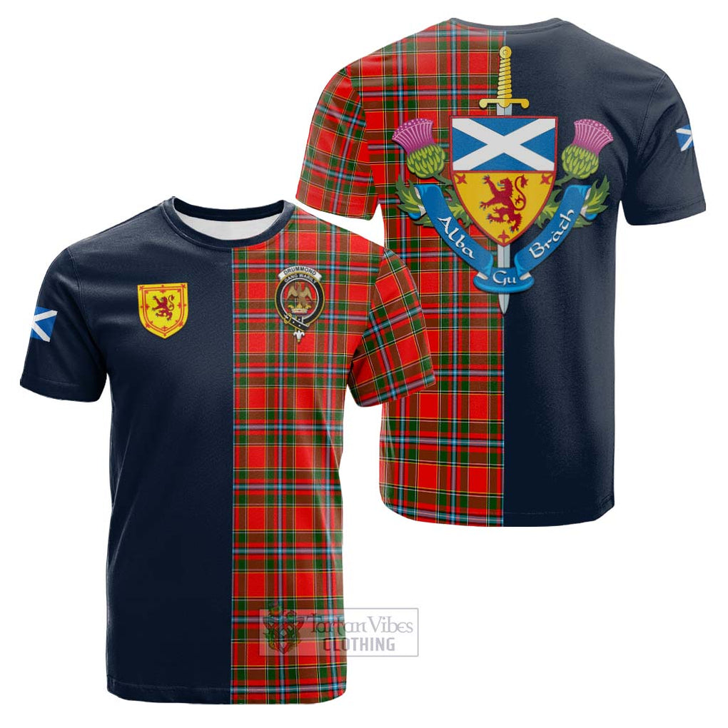 Tartan Vibes Clothing Drummond of Perth Tartan Cotton T-shirt with Scottish Lion Royal Arm Half Style