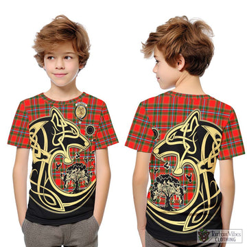 Drummond of Perth Tartan Kid T-Shirt with Family Crest Celtic Wolf Style