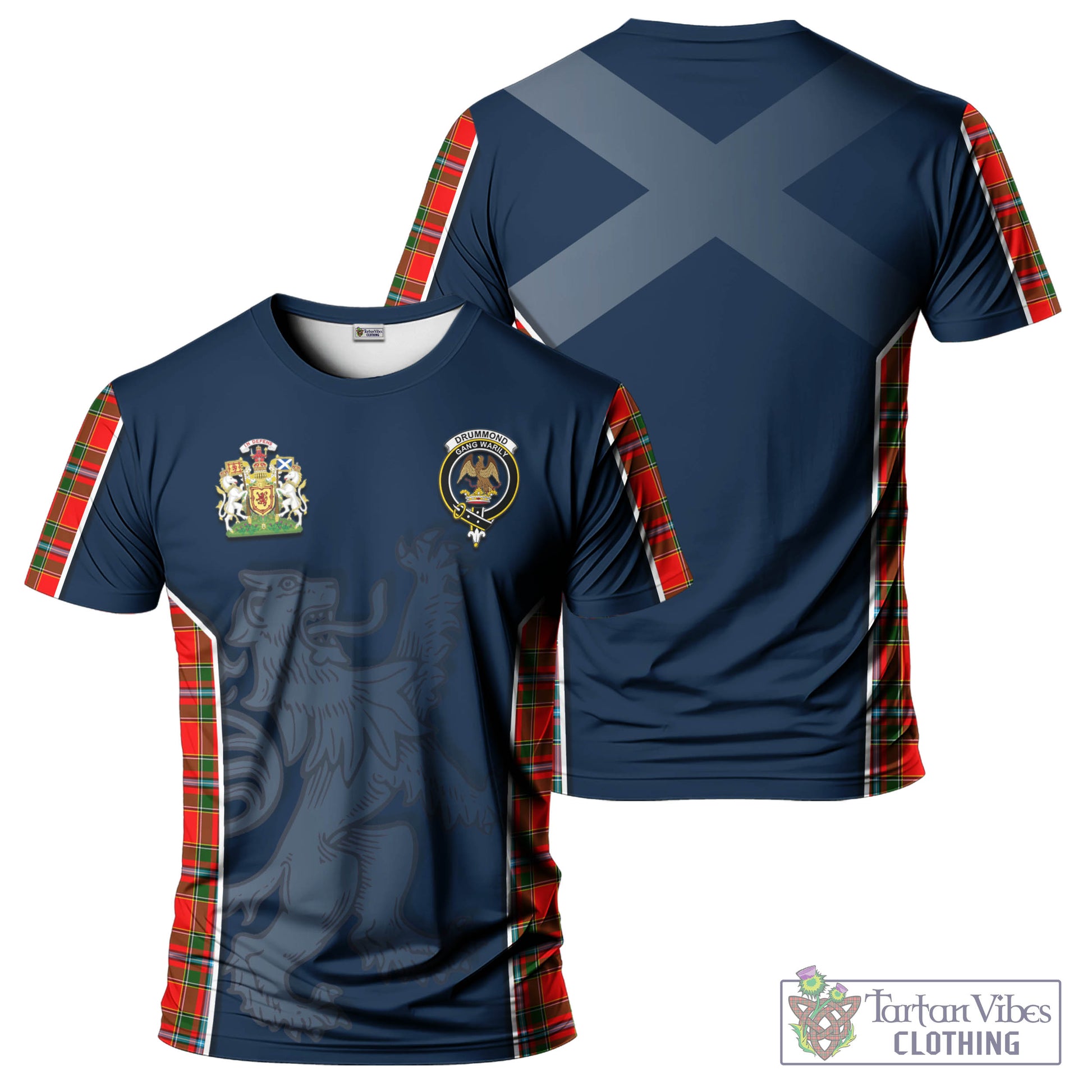 Tartan Vibes Clothing Drummond of Perth Tartan T-Shirt with Family Crest and Lion Rampant Vibes Sport Style