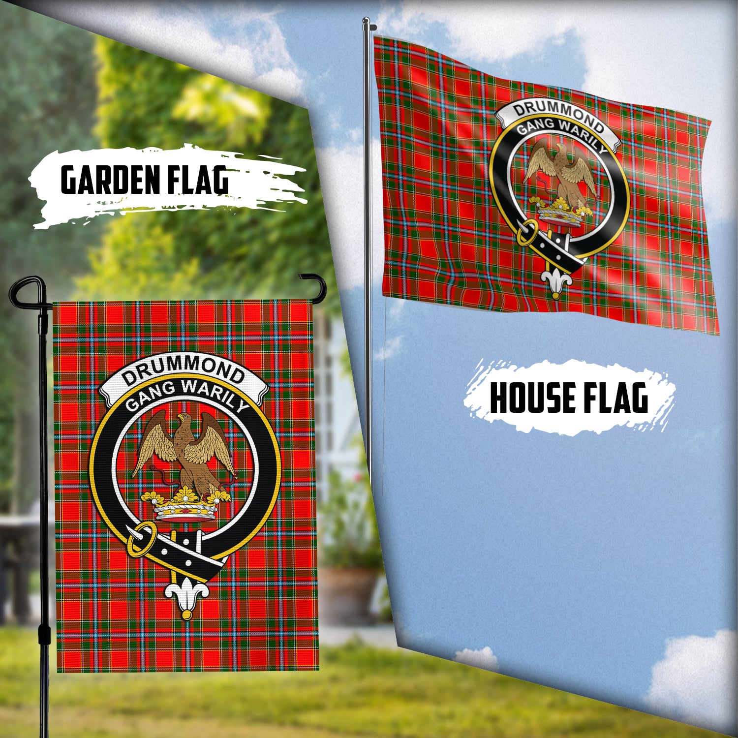 Drummond of Perth Tartan Flag with Family Crest Garden Flag (Vertical) - Tartan Vibes Clothing