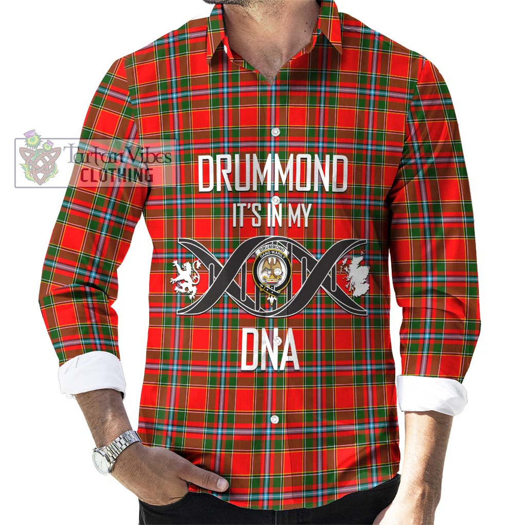 Drummond of Perth Tartan Long Sleeve Button Shirt with Family Crest DNA In Me Style Men's Shirt S - Tartanvibesclothing Shop