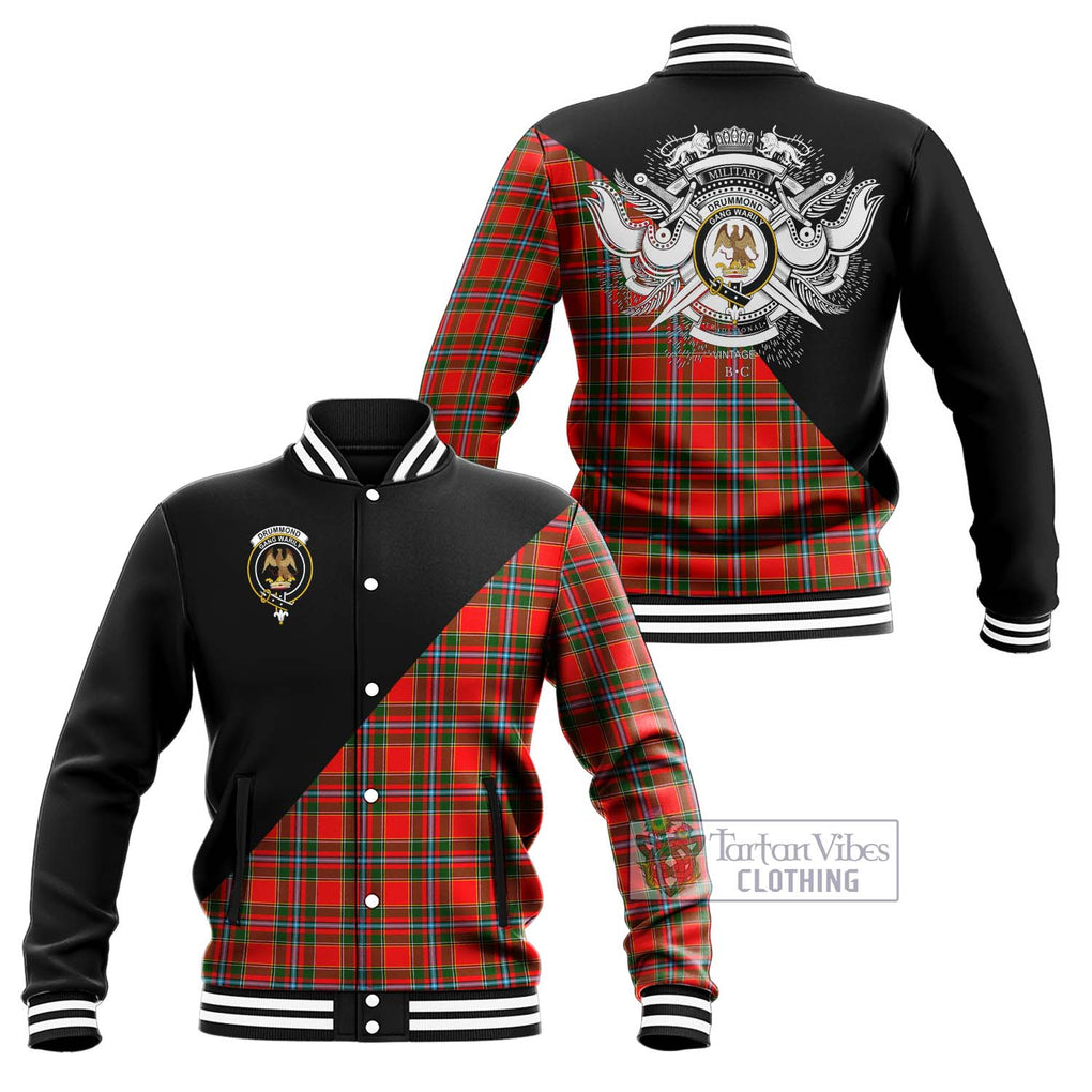 Drummond of Perth Tartan Baseball Jacket with Family Crest and Military Logo Style Unisex - Tartanvibesclothing Shop