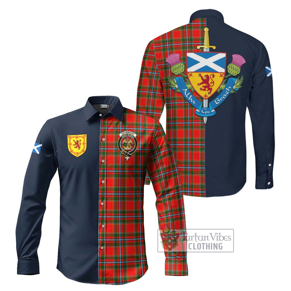 Tartan Vibes Clothing Drummond of Perth Tartan Long Sleeve Button Shirt with Scottish Lion Royal Arm Half Style