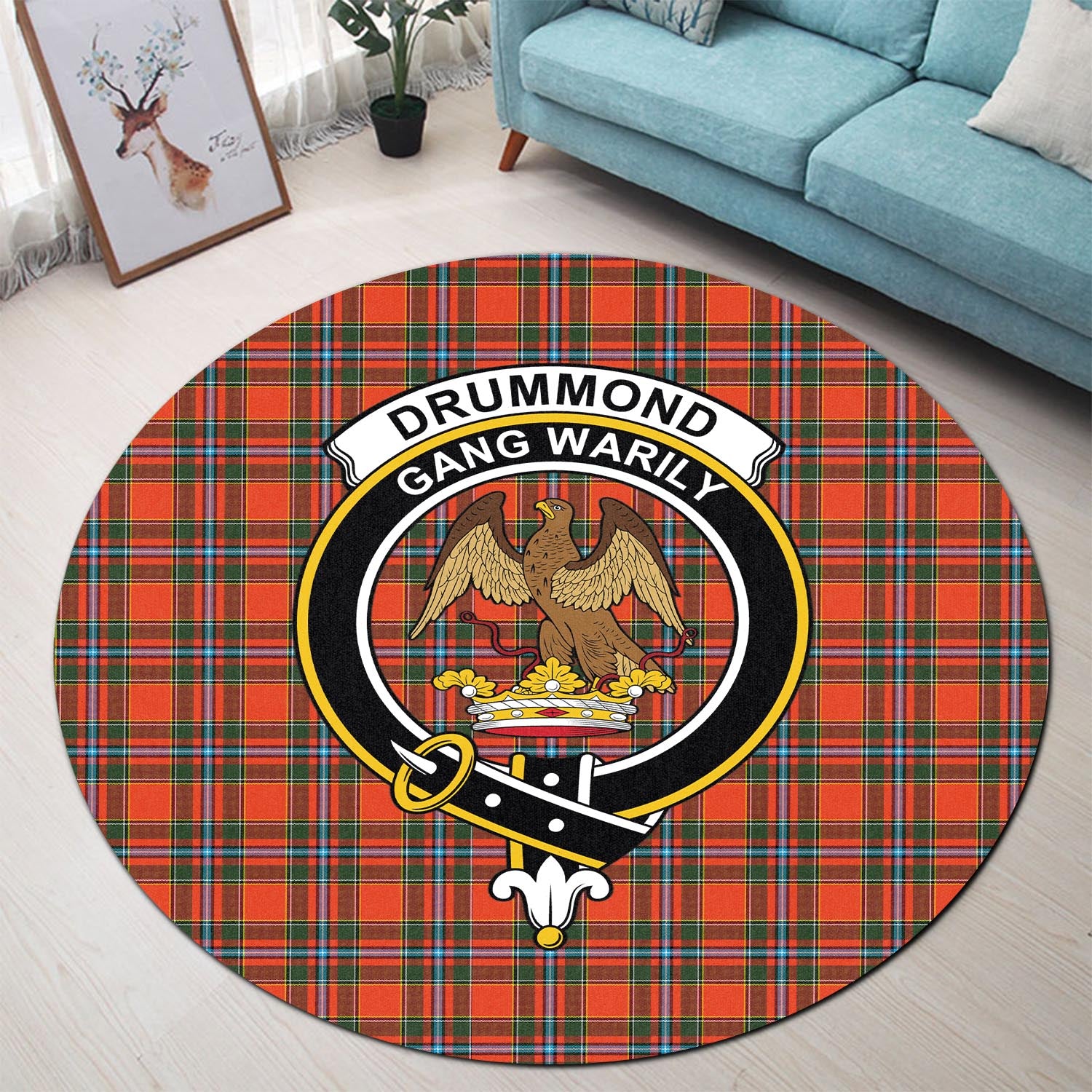 Drummond of Perth Tartan Round Rug with Family Crest - Tartanvibesclothing