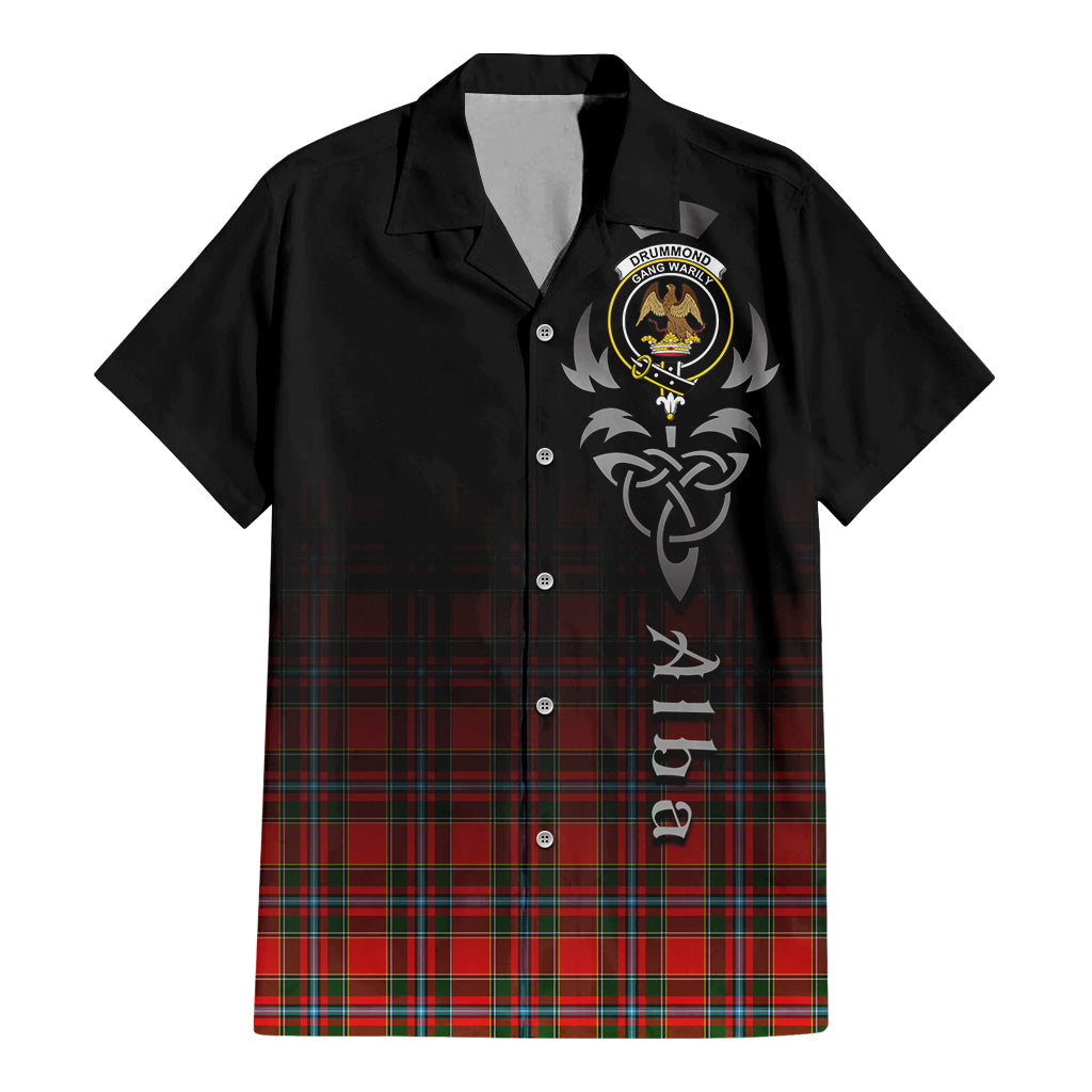 Tartan Vibes Clothing Drummond of Perth Tartan Short Sleeve Button Up Featuring Alba Gu Brath Family Crest Celtic Inspired