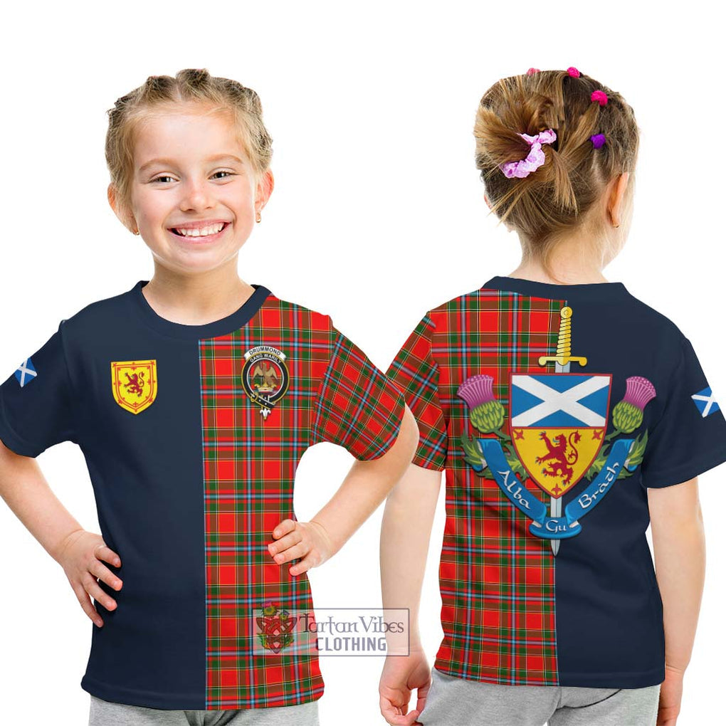 Tartan Vibes Clothing Drummond of Perth Tartan Kid T-Shirt with Scottish Lion Royal Arm Half Style