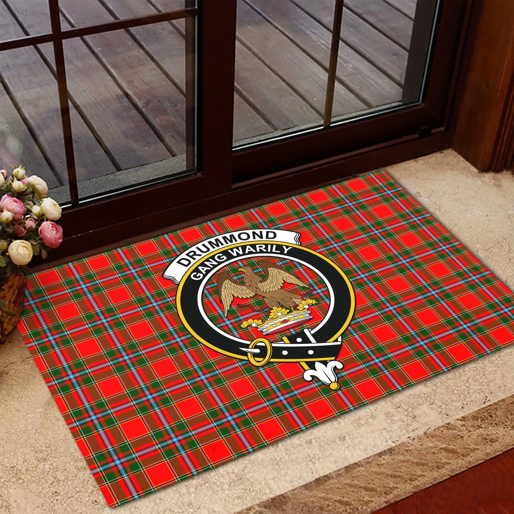 Drummond of Perth Tartan Door Mat with Family Crest - Tartanvibesclothing