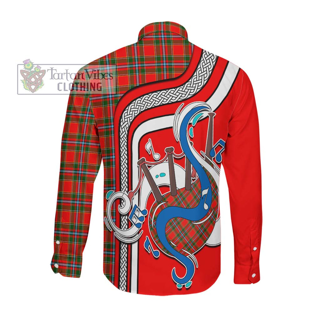 Drummond of Perth Tartan Long Sleeve Button Shirt with Epic Bagpipe Style Men's Shirt - Tartanvibesclothing Shop