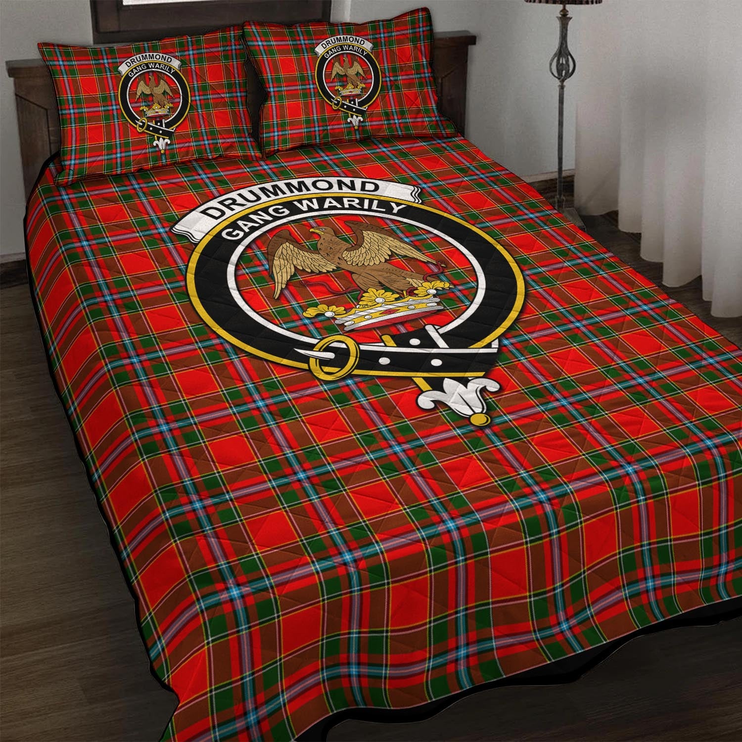 Drummond of Perth Tartan Quilt Bed Set with Family Crest - Tartan Vibes Clothing