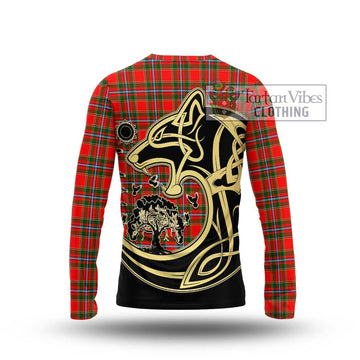 Drummond of Perth Tartan Long Sleeve T-Shirt with Family Crest Celtic Wolf Style