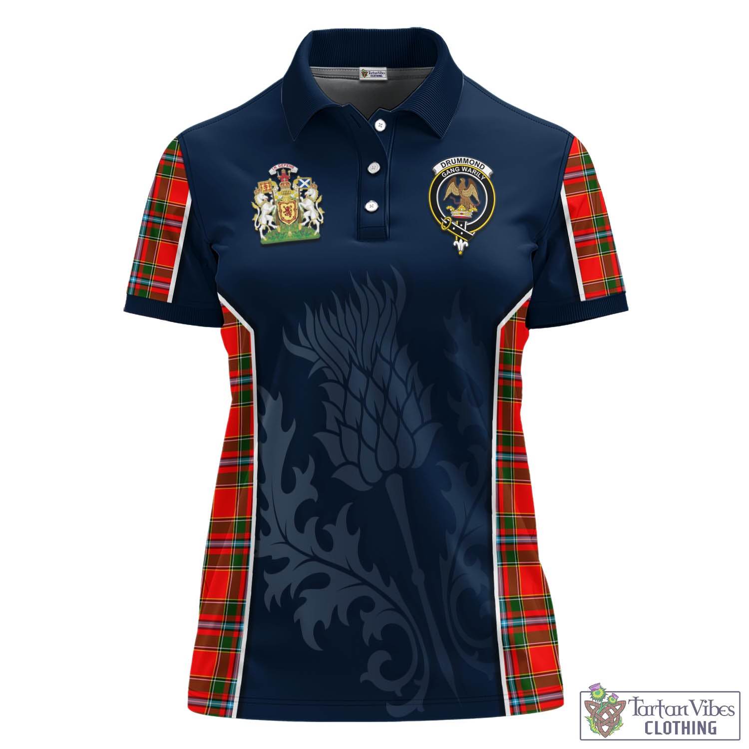 Tartan Vibes Clothing Drummond of Perth Tartan Women's Polo Shirt with Family Crest and Scottish Thistle Vibes Sport Style