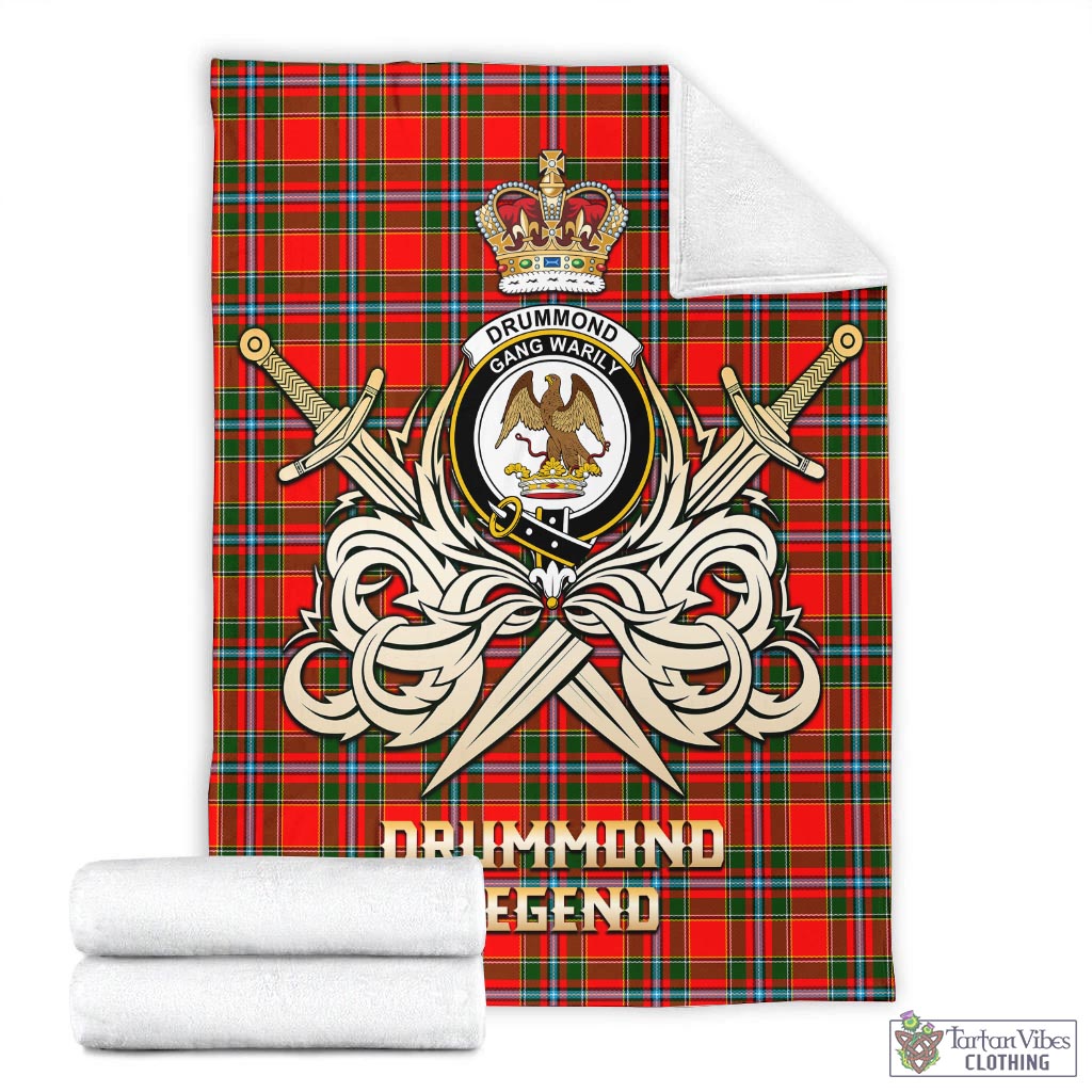 Tartan Vibes Clothing Drummond of Perth Tartan Blanket with Clan Crest and the Golden Sword of Courageous Legacy