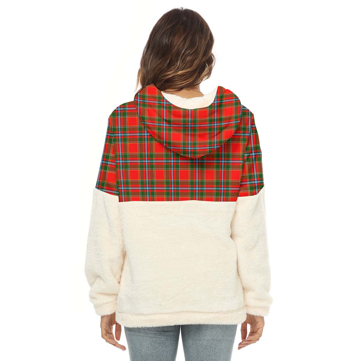 Drummond of Perth Tartan Women's Borg Fleece Hoodie With Half Zip with Family Crest - Tartan Vibes Clothing