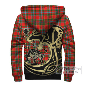 Drummond of Perth Tartan Sherpa Hoodie with Family Crest Celtic Wolf Style