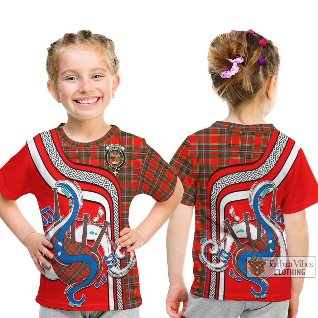 Tartan Vibes Clothing Drummond of Perth Tartan Kid T-Shirt with Epic Bagpipe Style