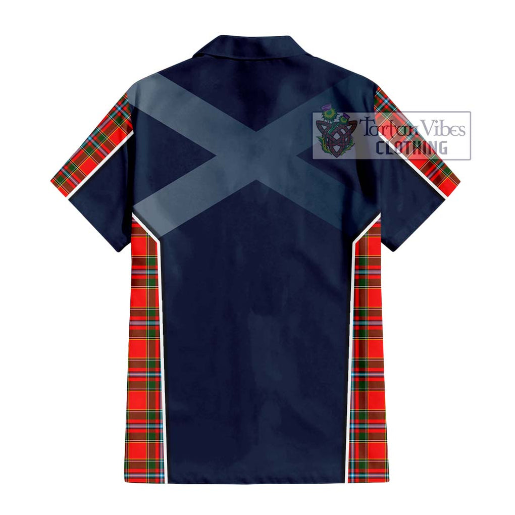 Drummond of Perth Tartan Short Sleeve Button Shirt with Family Crest and Lion Rampant Vibes Sport Style - Tartan Vibes Clothing