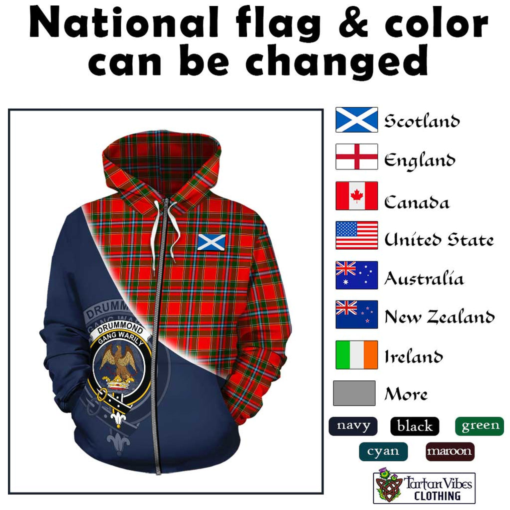 Drummond of Perth Tartan Hoodie with Personalised National Flag and Family Crest Half Style - Tartanvibesclothing Shop