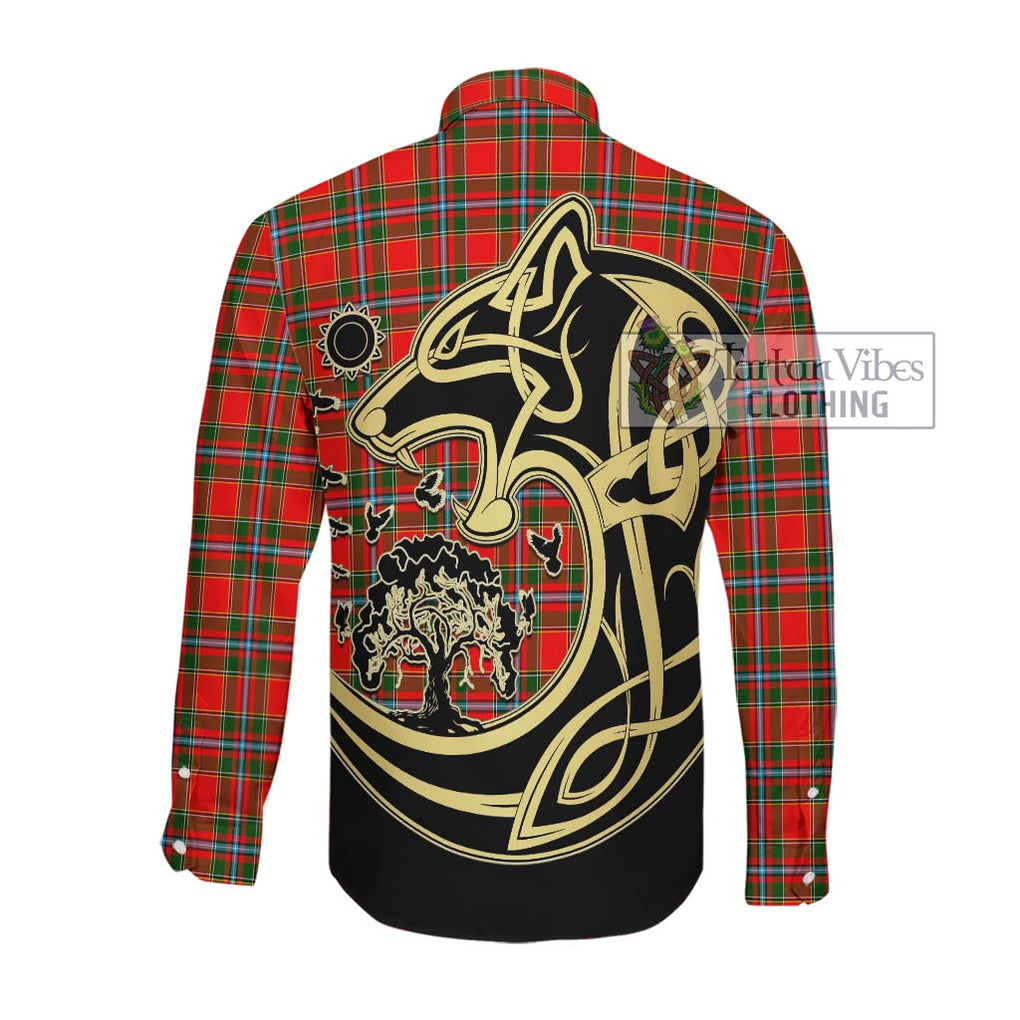 Drummond of Perth Tartan Long Sleeve Button Shirt with Family Crest Celtic Wolf Style Men's Shirt - Tartan Vibes Clothing