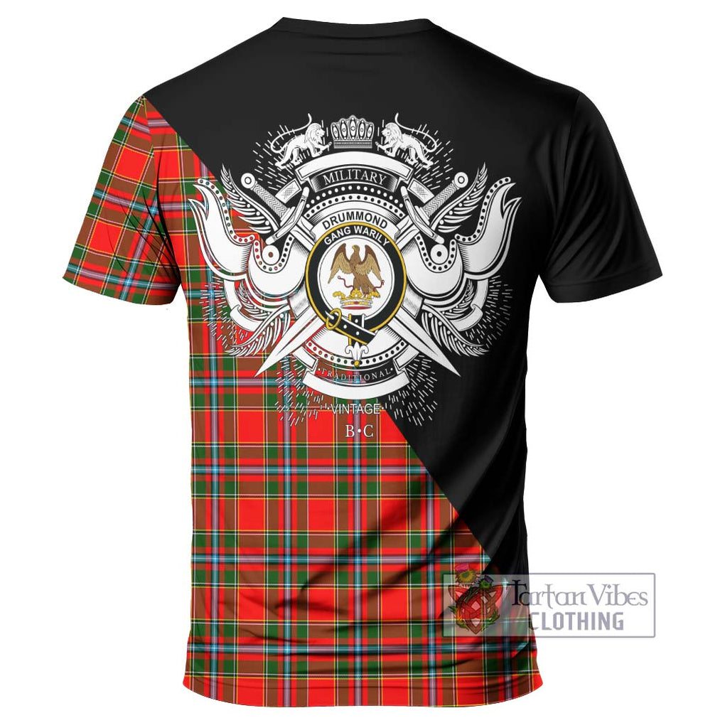 Drummond of Perth Tartan T-Shirt with Family Crest and Military Logo Style - Tartanvibesclothing Shop