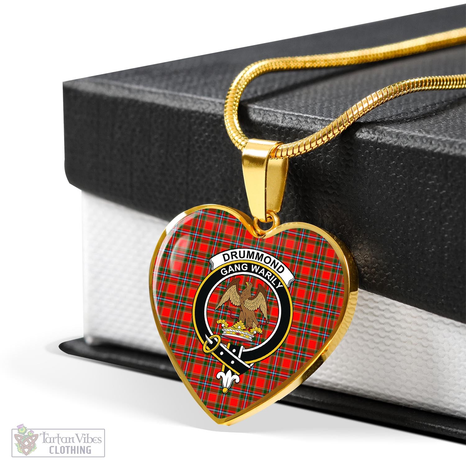 Tartan Vibes Clothing Drummond of Perth Tartan Heart Necklace with Family Crest