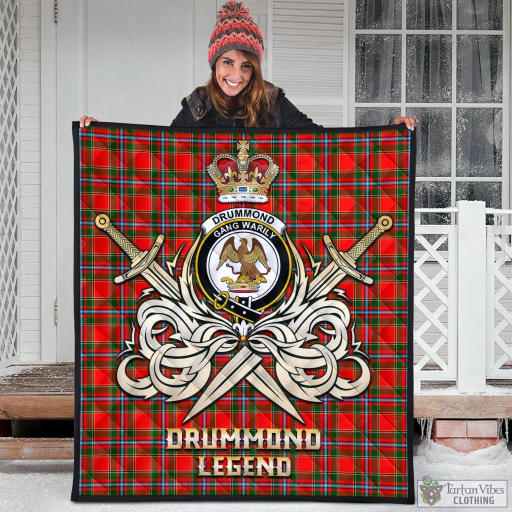 Tartan Vibes Clothing Drummond of Perth Tartan Quilt with Clan Crest and the Golden Sword of Courageous Legacy