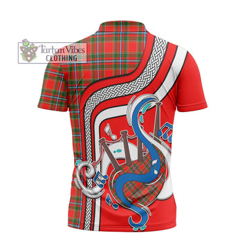 Drummond of Perth Tartan Zipper Polo Shirt with Epic Bagpipe Style