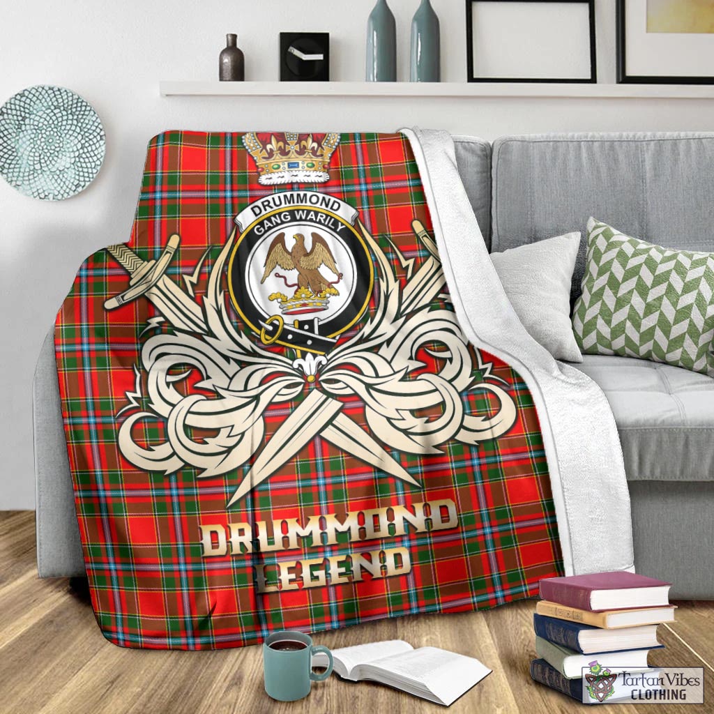 Tartan Vibes Clothing Drummond of Perth Tartan Blanket with Clan Crest and the Golden Sword of Courageous Legacy