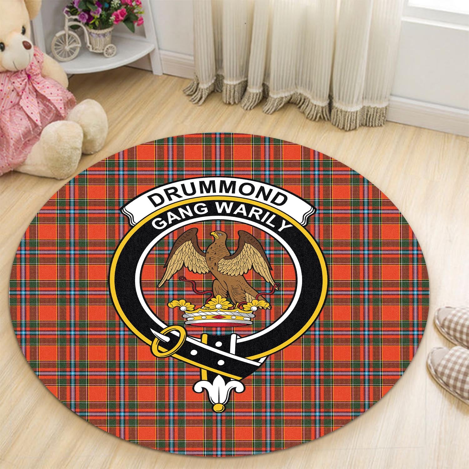 Drummond of Perth Tartan Round Rug with Family Crest - Tartanvibesclothing