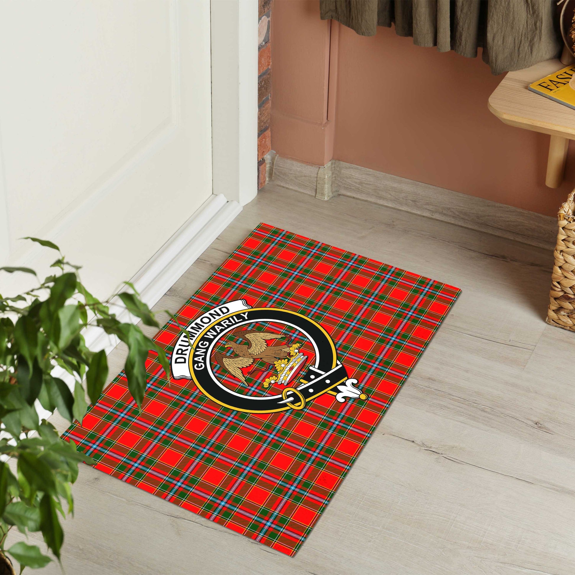 Drummond of Perth Tartan Door Mat with Family Crest - Tartanvibesclothing